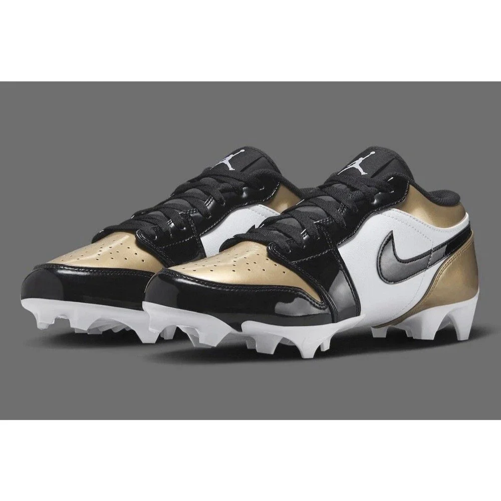 Nike Jordan 1 Low TD Football cleat FJ6245-701 Metallic Gold Black White size 12